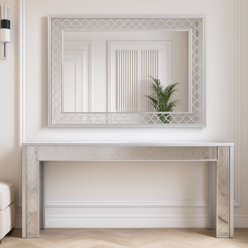 مدخل فخم مع طاولة مرايا (فضي)