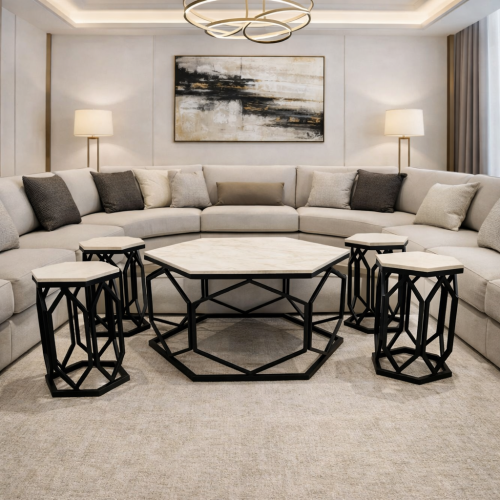 طقم طاولات عصري بتصميم هندسي أنيق