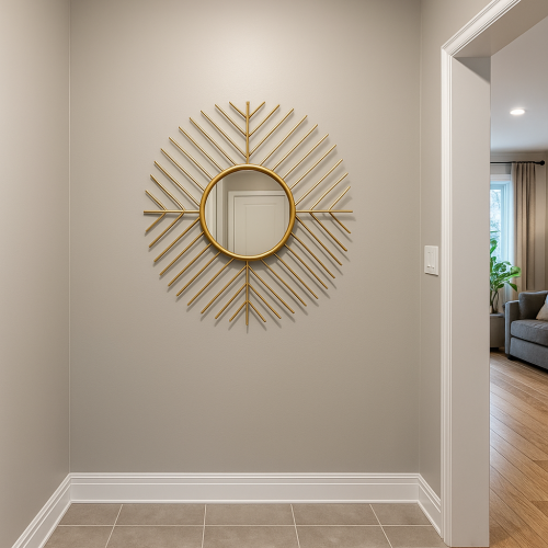 مرآة هندسية بتصميم شعاعي ذهبي