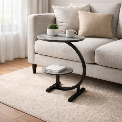 طاولة جانبية مميز بهيكل معدني على شكل قوس (رمادي)