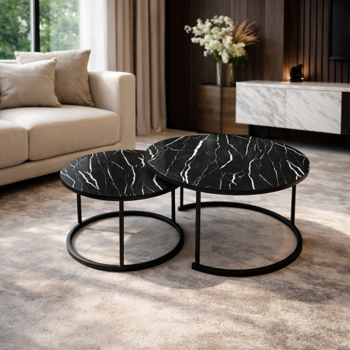 طقم طاولات قهوة أسود مودرن (قطعتين)