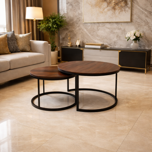 طقم طاولات قهوة مودرن خشبي داكن (قطعتين)