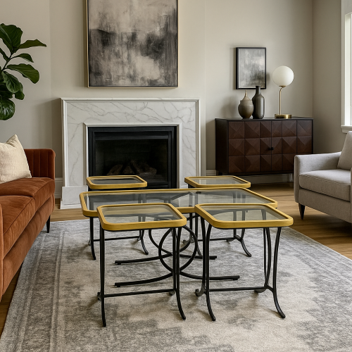 طاولات 1+4 مربعة زجاج