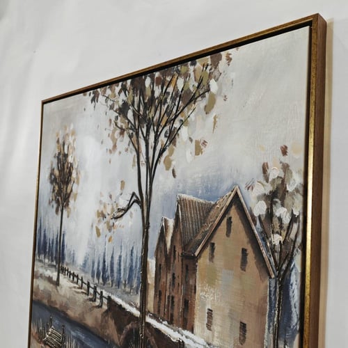 لوحة فنية ريفي هادئ بتقنية الـ3D – إطار ذهبي فاخر