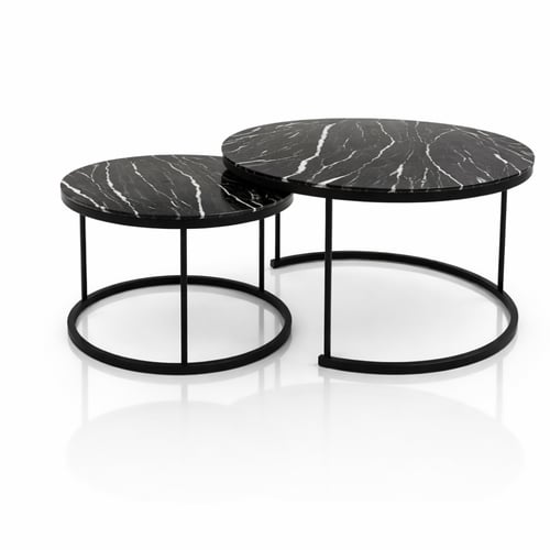 طقم طاولات قهوة أسود مودرن (قطعتين)