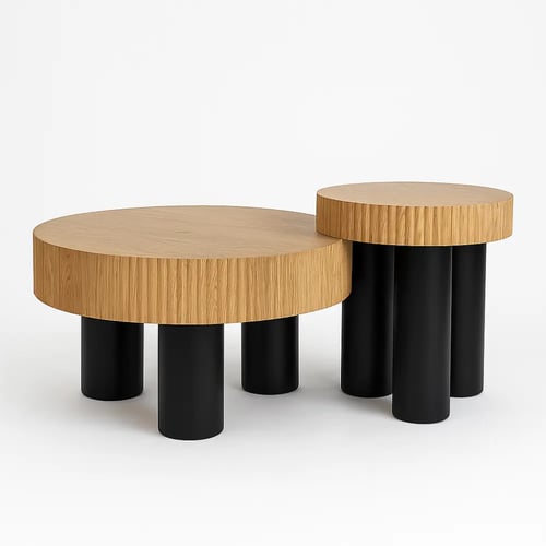 طقم طاولات جانبية خشبية أسطواني الشكل