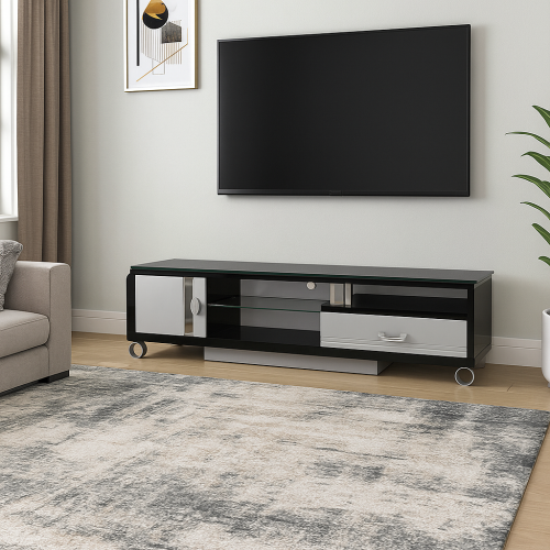 طاولة تلفاز عصرية بالزجاج الأسود الفاخر