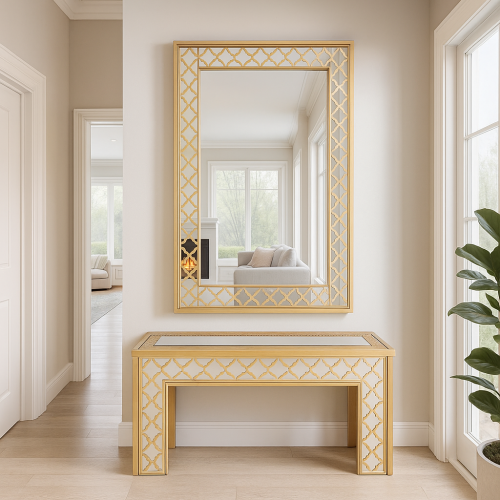 مرآة مدخل مع طاولة ذهبي