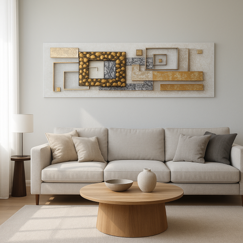 لوحة تناغم مربعات ذهبية – فن هندسي حديث