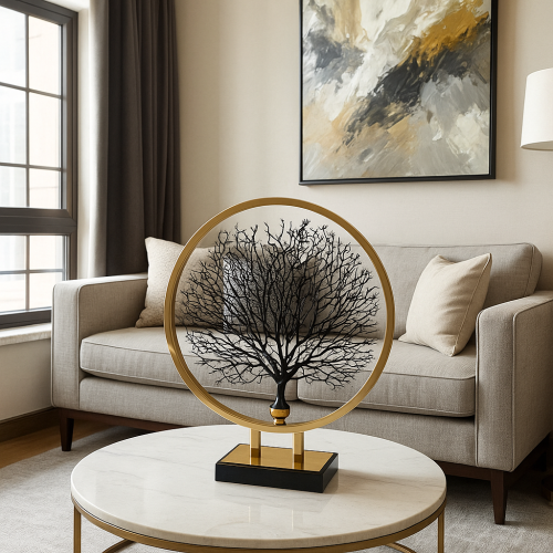 ديكور معدنية بتصميم شجرة داخل إطار ذهبي (كبيرة)