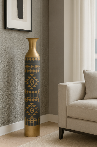 فازة معدنية كبيرة بنقوش تقليدية