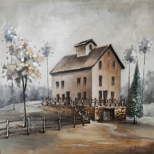 لوحة ريفيّة لمنزل كلاسيك بتقنية الـ3D – إطار ذهبي...