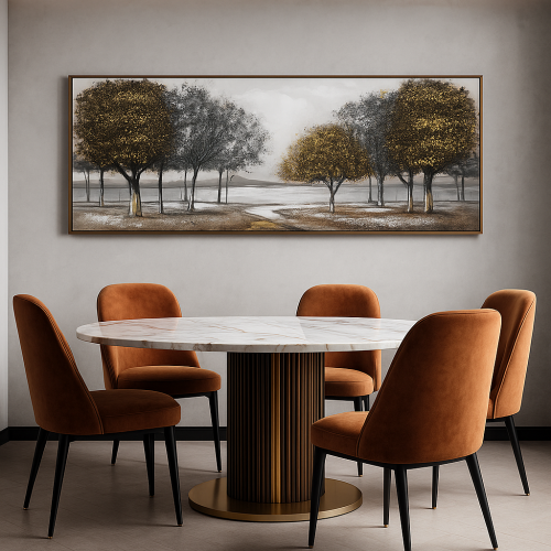 لوحة منظر طبيعي بلمسات ذهبية فاخرة