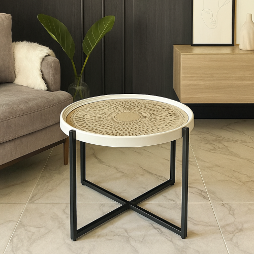 طاوله مفرده دائري حديد مع خشب 70*50