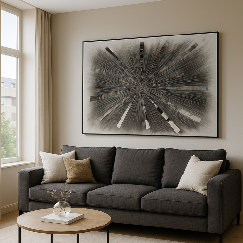 لوحة فضي عصري – تصميم ثلاثي الأبعاد بلمسات مرايا