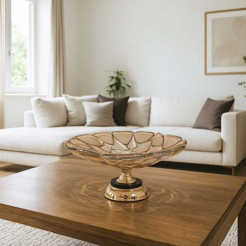 صحن تقديم زجاجي بنقشة الأوراق الذهبية