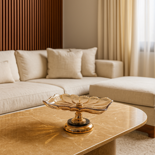 صحن تقديم زجاجي مستطيل بنقشة الزهور الذهبية