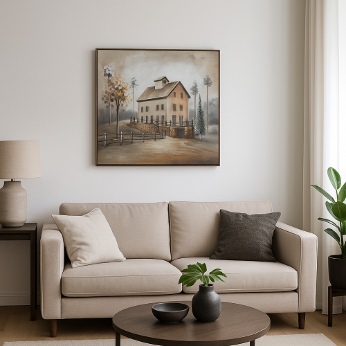 لوحة ريفيّة لمنزل كلاسيك بتقنية الـ3D – إطار ذهبي...