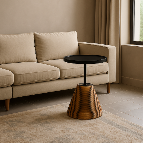 طاولة خدمة بتصميم طبيعي عصري (خشبي+اسود)