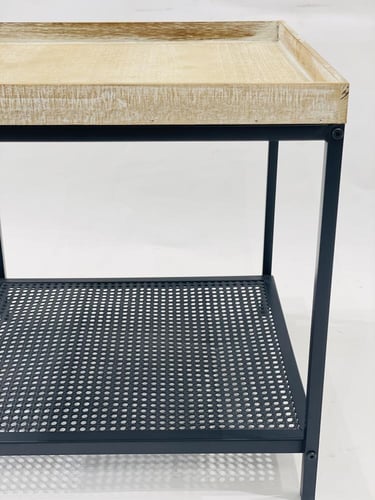 طاوله حديد بسطح خشبي