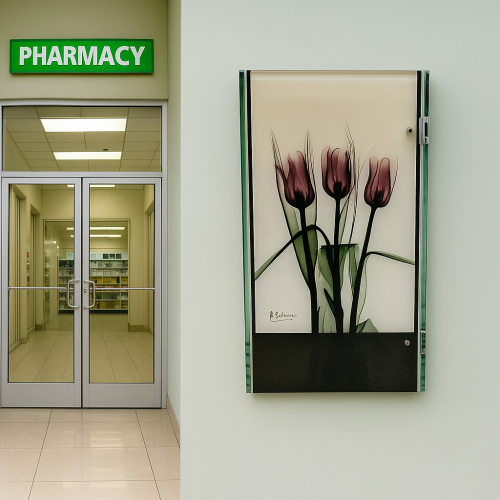 مراية صيدلية بتصميم زهرة التوليب البنفسجية