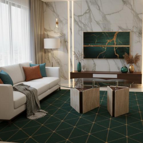 طقم طاولات جانبية زجاجية بتصميم هندسي عصري