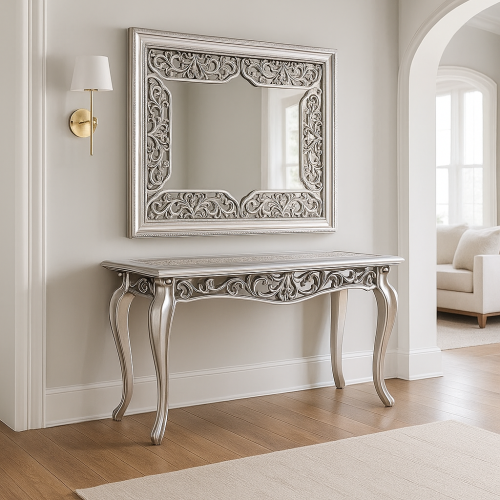 مدخل فخم مع طاولة ومرايا فضي