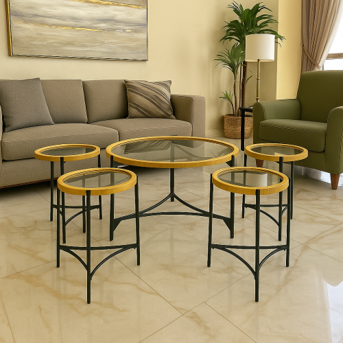 طاولات 1+4 دائري زجاج