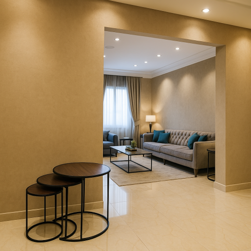 طقم طاولات دائرية معدنية بسطح خشبي