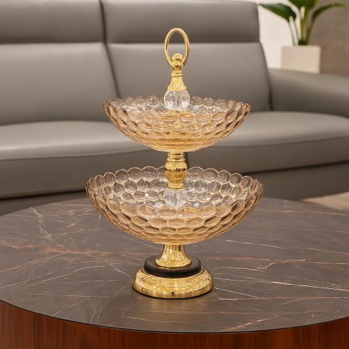 صحن تقديم زجاجي مزدوج انيق