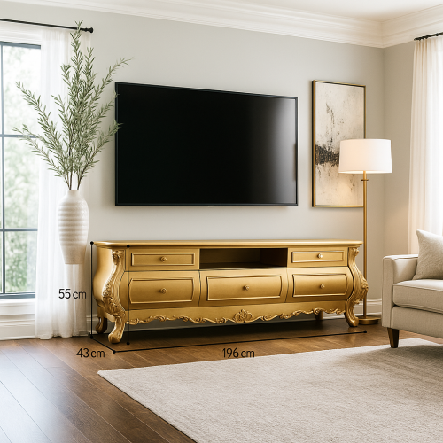 طاولة تلفاز فاخرة بتصميم كلاسيكي ذهبي