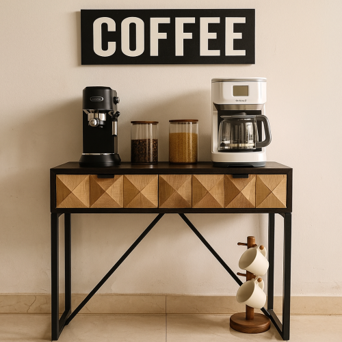 طاولة قهوة جانبية معدنية خشبية