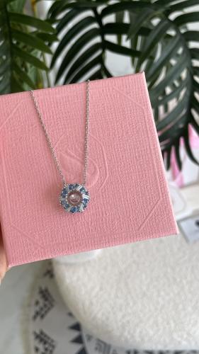 سلسال سوارفسكي ازرق مع فضي مع ملحقاته