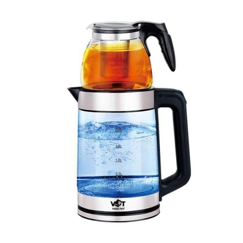 غلاية شاي زجاج 3 لتر مع إبريق و مصفاه 1 لتر وقوة 1...