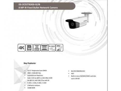 كاميرا هيكفيجن IP خارجي 8 ميجابيكسل، DS-2CD2T83G0-...