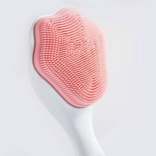 فرشاة بمقبض لتنظيف و تقشير الوجه سيليكون وردي من م...