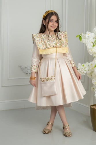 فستان أطفال بيج بتطريز تراثي أنيق