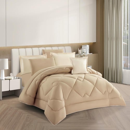 مفرش نسمه - صيفية مفرد ونص 4 قطع - بيج + ذهبي