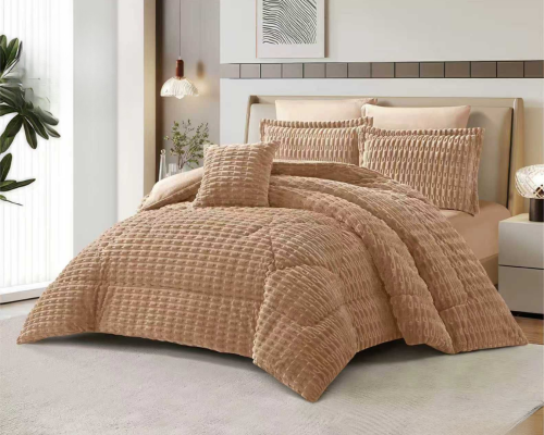 مفرش نورلان - شتوية - مزدوج 7 قطع - بيج غامق