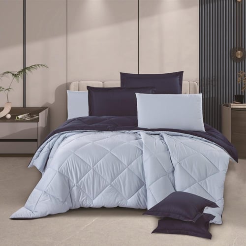 مفرش لورين - قطن 100% – مزدوج 8 قطع - كحلي + سماوي