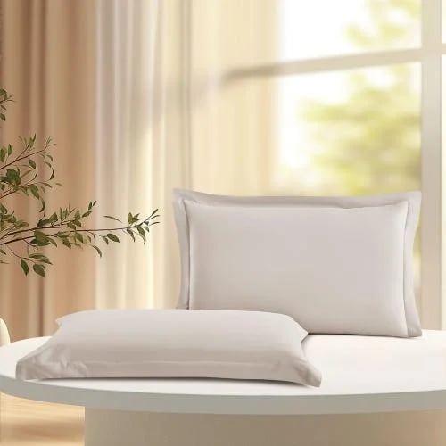 طقم غطاء وسادة 2 قطعة ساده- أوف وايت مائل للبيج