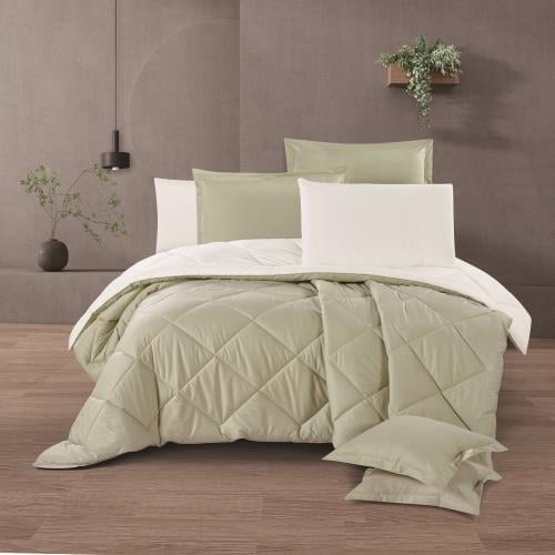 مفرش لورين - قطن 100% – مفرد ونص 5 قطع - زيتي + سك...