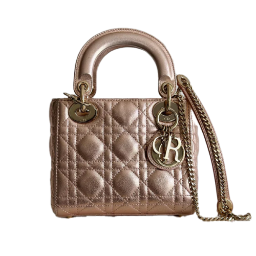 حقيبة ليدي ديور 17سم بمقابض علوية لون ذهبي مات