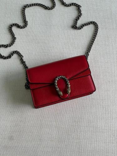 حقيبة ميني بسلسلة من جوتشي 18.5سم لون أحمر