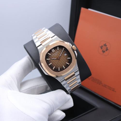 ساعة باتيك فيليب نوتيلوس ذهبي فضي قرص بني فاخر