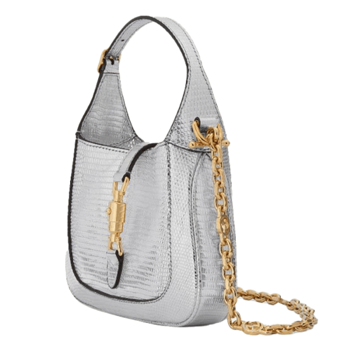 حقيبة جلدية بسحاب جوتشي جاكي 19سم لون فضي