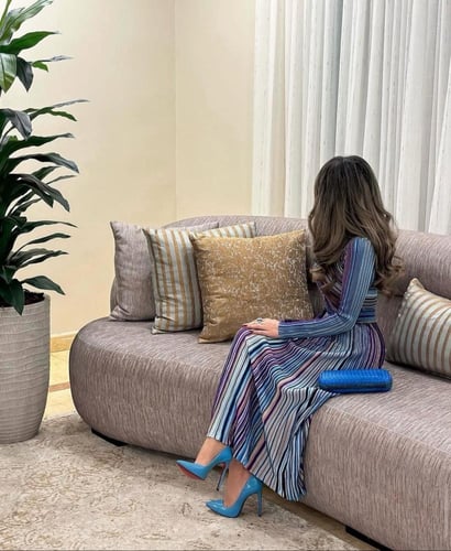 فستان بكم طويل ميزوني ماكسي تدرجات الأزرق والبنفسج...