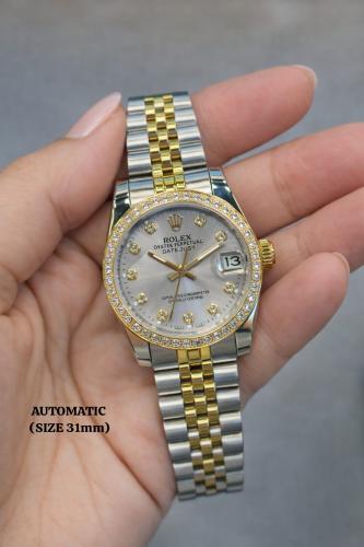 ساعة نسائية Rolex ديت جست 31mm بلون فضي وذهبي قرص...