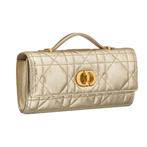 كلتش جلدي ديور 24سم بمقبض علوي لون ميتاليك جولد