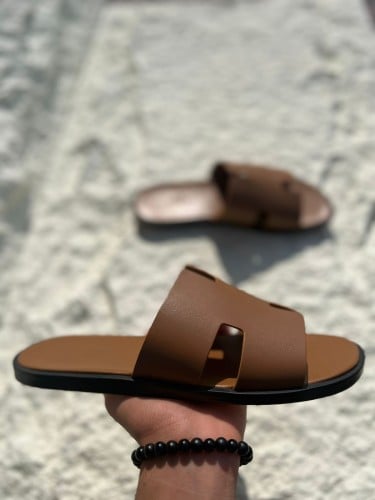 سليبير هيرميس رجالي لون بني فاخر سادة ومطرز